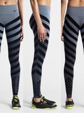 Nike Blue and Black Chevron-Striped High-Waist Leggings